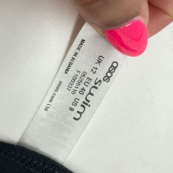 ASOS Swim Mix and Match High Waist Stripe Bottom with Black Bralette Top Size 8 - Picture 13 of 15